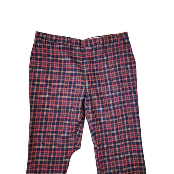 Vintage 70s Plaid Straight Pants Mens Size 36 x 30 Red Wool Golf - Picture 2 of 5